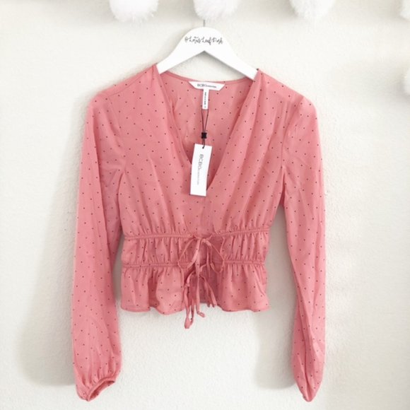 BCBGeneration Tie Front Long Sleeve Top NWT - Picture 2 of 4